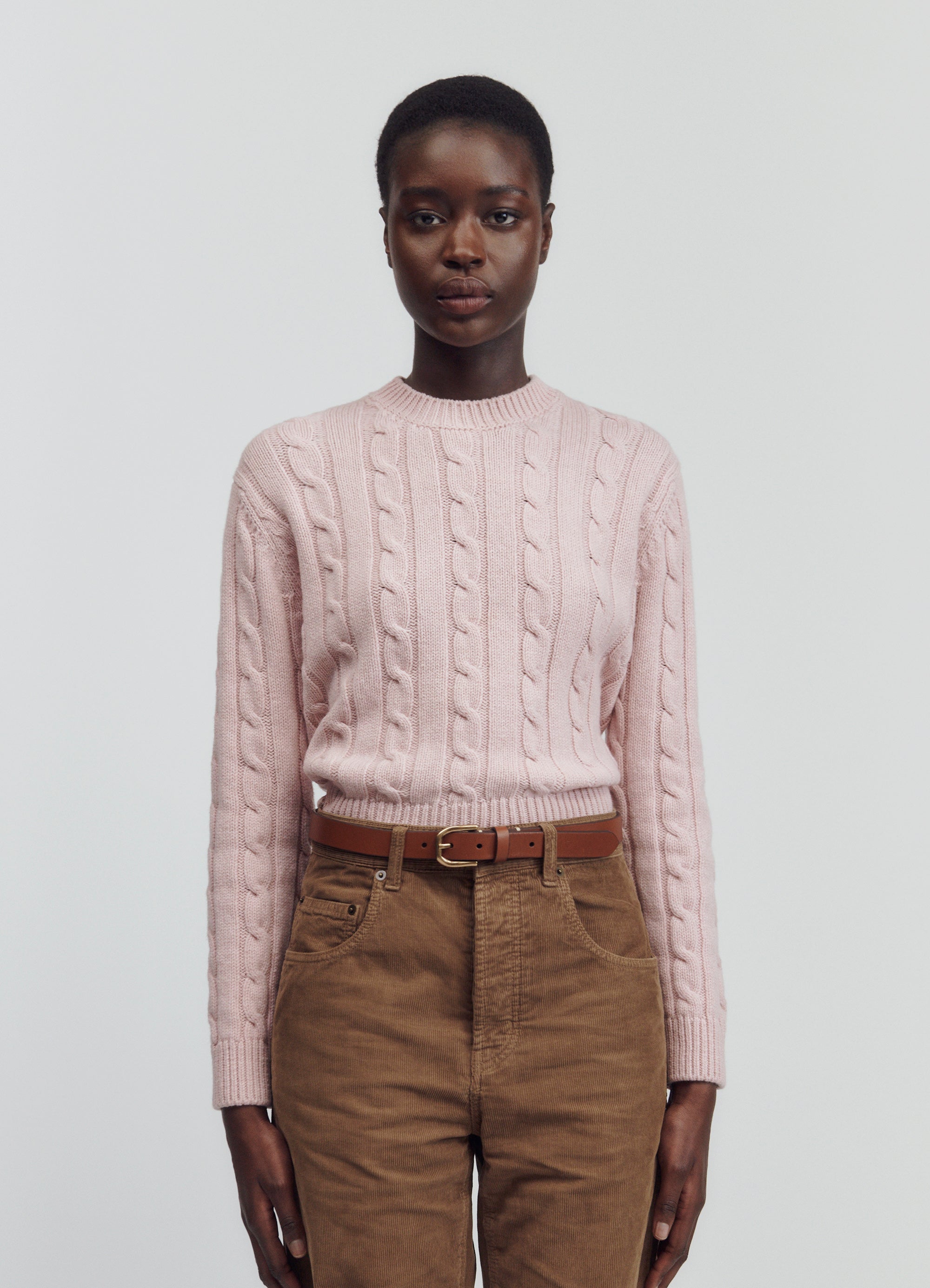 Carrow Cable Geelong Crewneck in Pale Pink – &Daughter