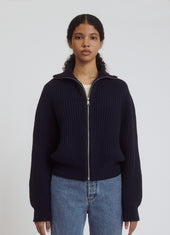 Enda Rib Zip Jacket in Dark Navy