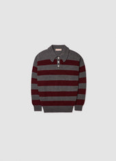 Mens Edith Stripe Polo Shirt in Derby Grey & Burgundy