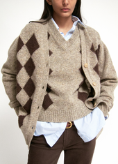 Shetland Argyle Cardigan in Mushroom